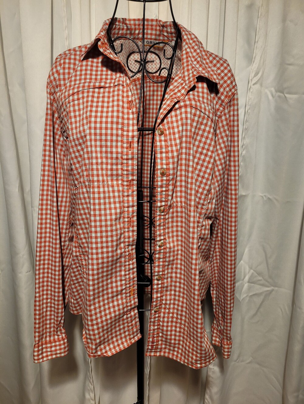 Classic Orange Gingham Womens Button-Up Shirt Jacket